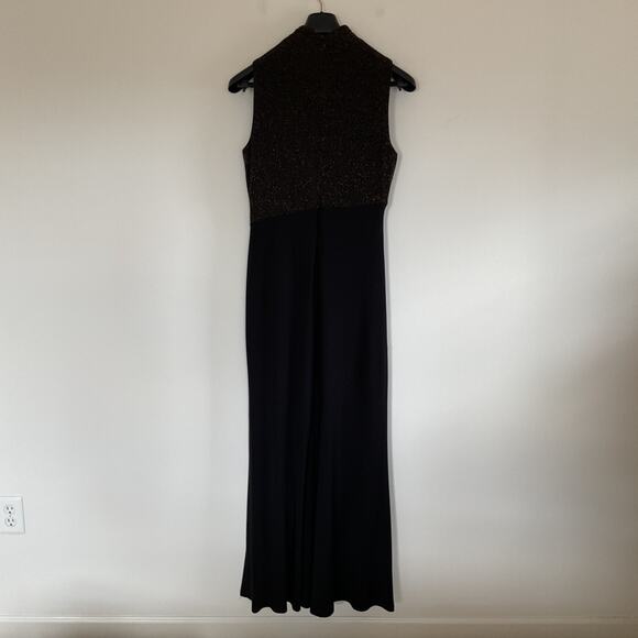 Lauren Ralph Lauren Black Gold Metallic Embellished Glittery Ruffle Dress Sz 12 - Picture 9 of 16